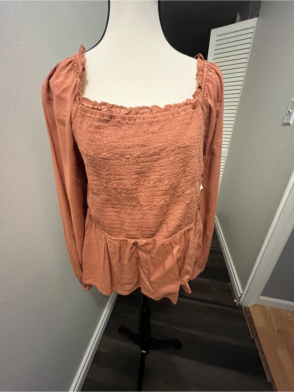 Old Navy Rust Orange Smocked Peplum Long-Sleeve Top